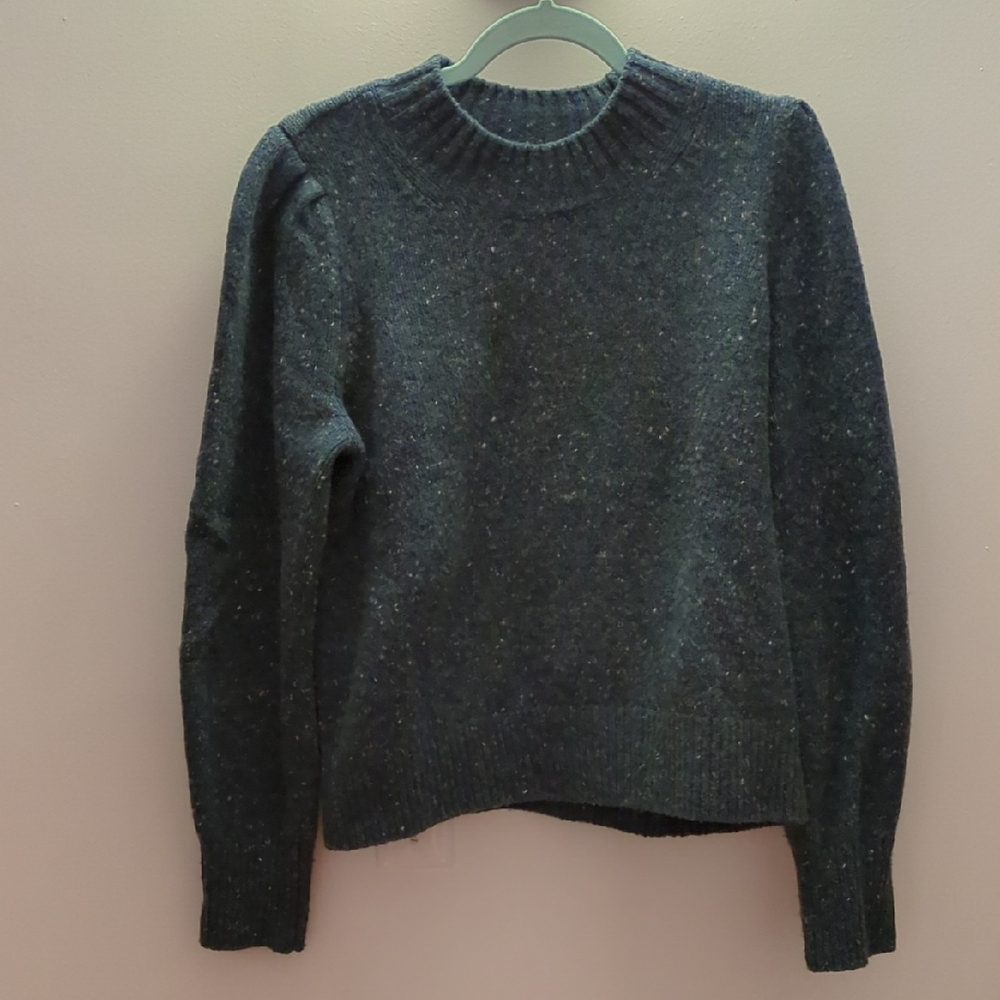 Faherty Teal Boone Sweater Merino Wool Preppy Neutral Cottage Prairie Sz Large - Picture 2 of 5